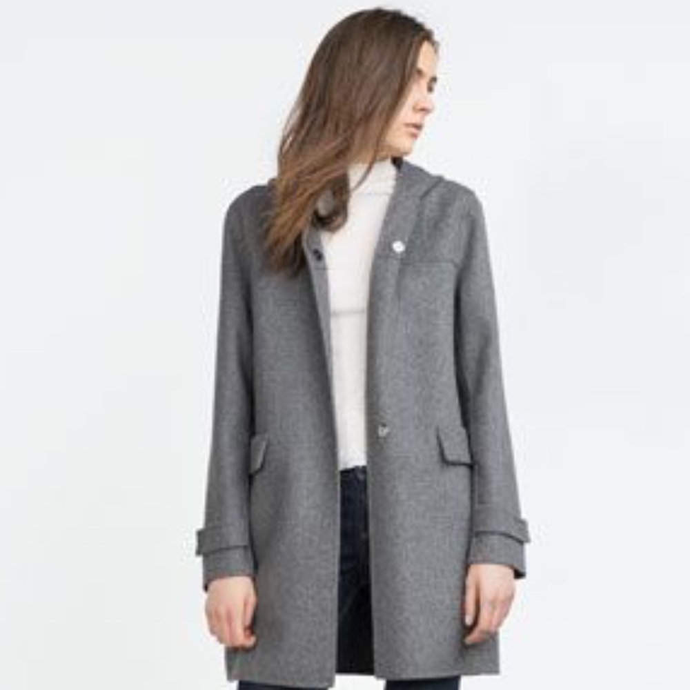 Zara Grey Gray Handmade Wool Hooded Coat Jacket